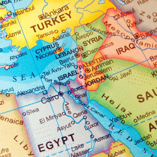 Kort over Mellemøsten.