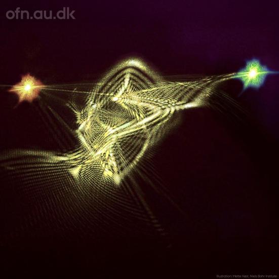 Kvantecomputeren. 'Offentlige foredrag i Naturvidenskab' og 'Aarhus Universitet'. Illustration: Mette Høst, Niels Bohr Institutet.