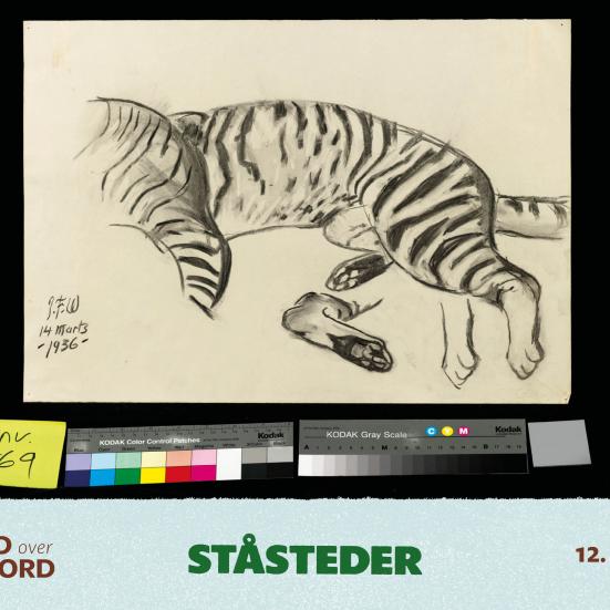 Farveskalaer og tegning af en tiger
