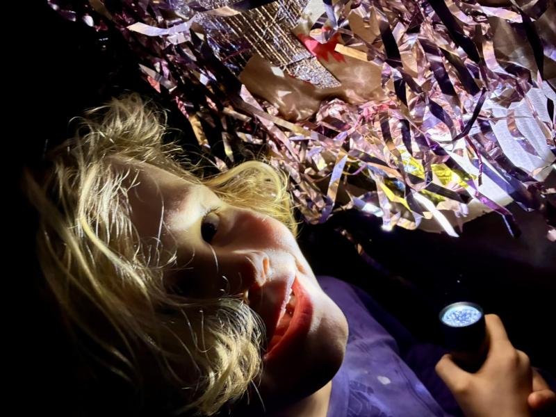 Dreng i lyset af en lommelygte