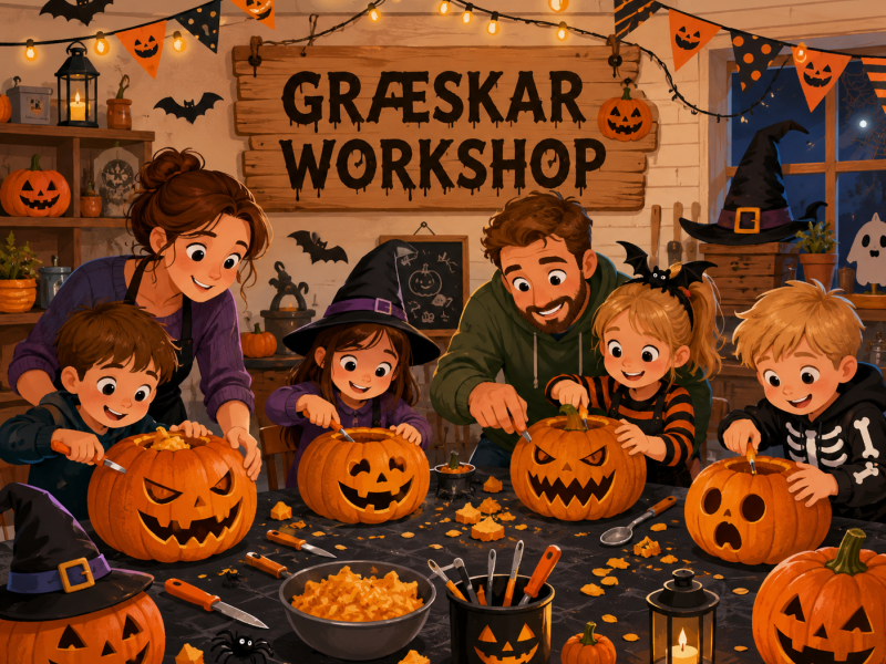 Børn udskærer græskarlygter