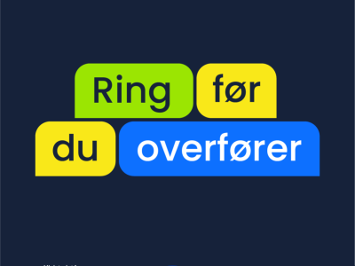 Tekstbokse i forskellige farver med teksten: Ring før du overfører