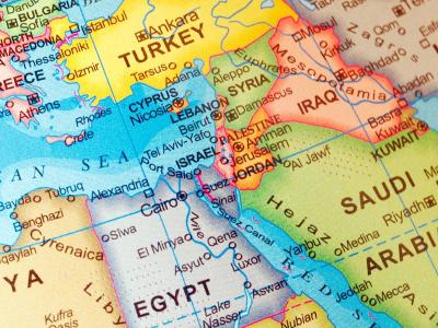 Kort over Mellemøsten.