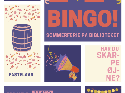 En collage med billeder relateret til spillet bingo