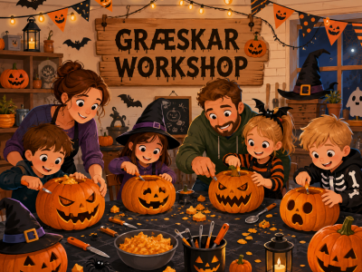 Børn udskærer græskarlygter