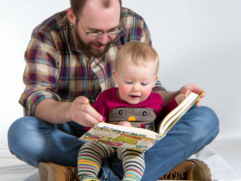 Far læser for lille barn. Billedet er AI-genereret.