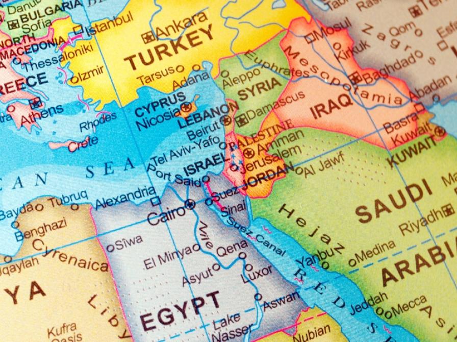 Kort over Mellemøsten.